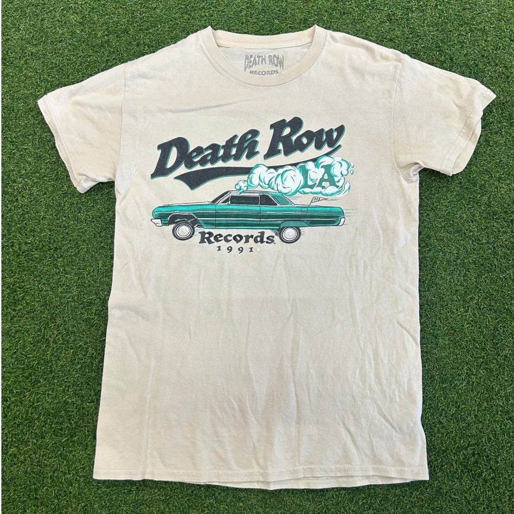 Death Row Records 1991 LA Lowrider Graphic T-Shirt Tan Small Hip Hop Streetwear